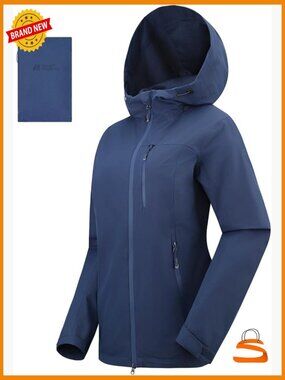 Women's Packable Waterproof Rain Jacket with Hood, Two-Way Zip, Reflective